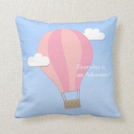 Pink Hot Air Balloon, Adventure Among the Clouds Throw Pillows