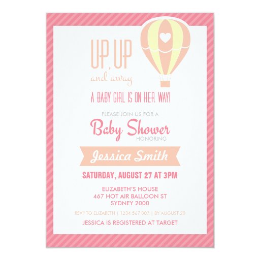 Pink Hot Air Balloon Baby Shower Invitation  Zazzle