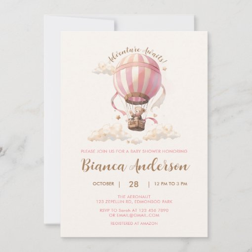 Pink Hot Air Balloon Baby Shower Invitation Zazzle