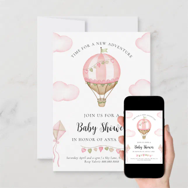 Pink Hot Air Balloon Baby Shower Invitation Girl Zazzle