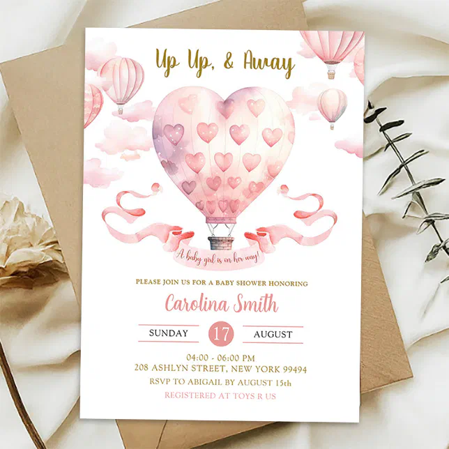 Pink Hot Air Balloon Girl Baby Shower Invitation Zazzle