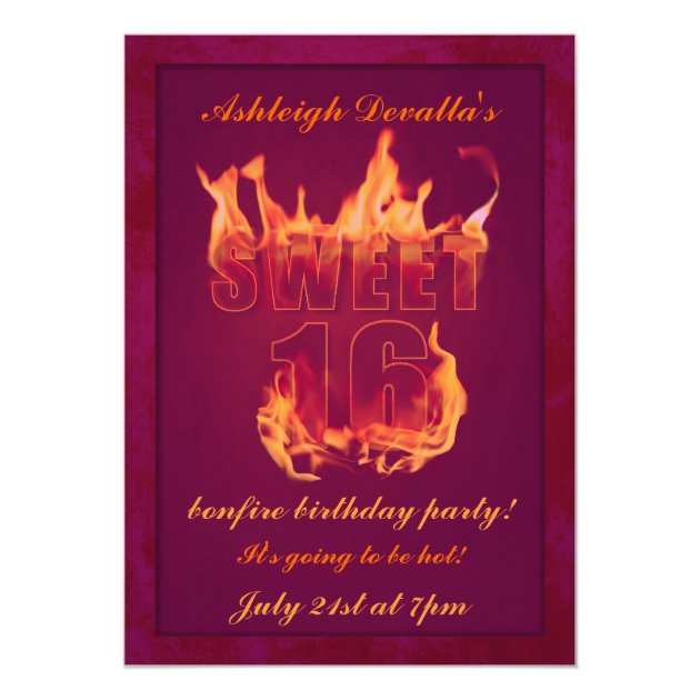 Pink Hot Fire Sweet 16 Bonfire Party Invitation