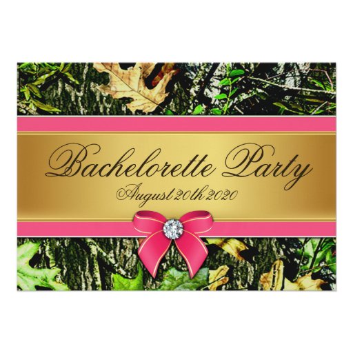 Pink Hunting Camo Bachelorette Party Invitations (front side)