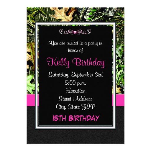Pink Hunting Camo Birthday Party Invitations
