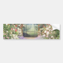 Pink Hybrid Rose-Lined Path To Gate, Underplanted Bumper Sticker