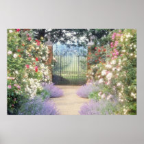 Pink Hybrid Rose-Lined Path To Gate, Underplanted Print