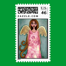 Pink Hydrangea Angel  - angelic postage stamp stamps