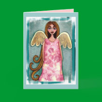 Pink Hydrangea Angel - folk art flower angel card by folkartblonde Pink Hydrangea Angel - folk art flower angel card