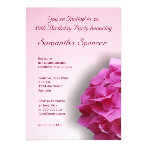 Pink Hydrangea Birthday Invitation