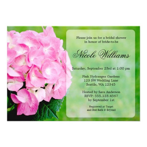 Pink Hydrangea Blossom Bridal Shower Personalized Announcement