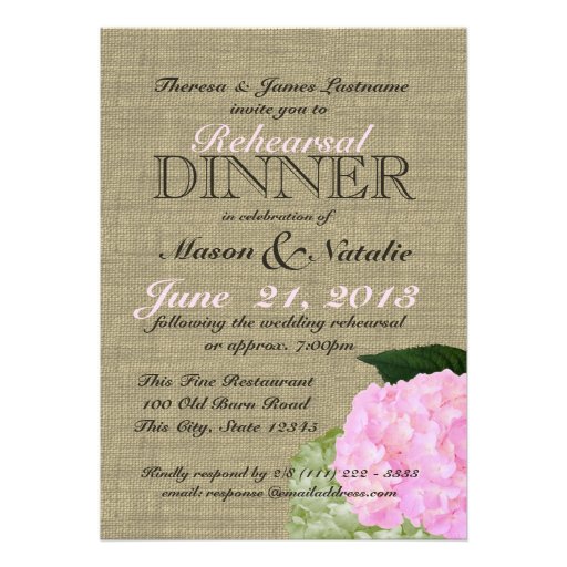 Pink Hydrangea Rehearsal Dinner 5x7 Personalized Announcements