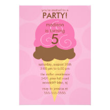 Pink Ice Cream Cone Birthday Invitation
