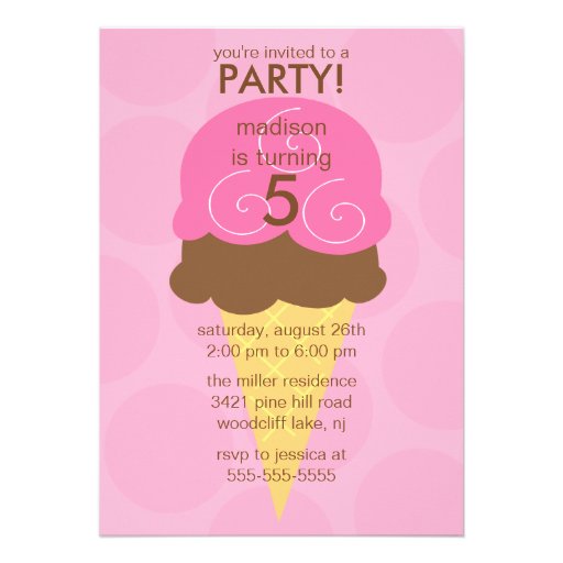 Pink Ice Cream Cone Birthday Invitation