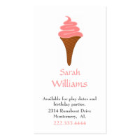 Pink Ice Cream Cone Children Play Date Card Business Card