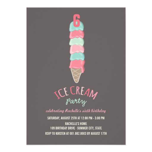 Pink Ice Cream Cone Girl Birthday Party Invite