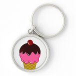 Pink Ice Cream Cone with Chocolate Syrup keychains
