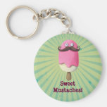 Pink Ice Cream with Mustaches Key Chains