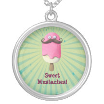Pink Ice Cream with Mustaches Necklaces