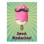 Pink Ice Cream with Mustaches Postcards