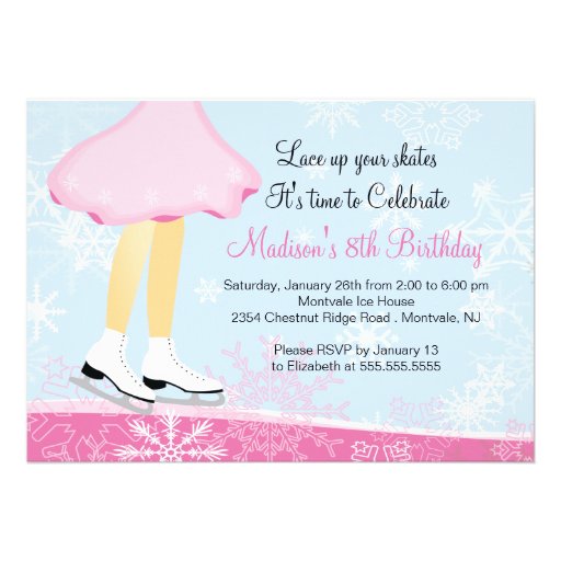 Pink Ice Skating Birthday Party Invitation