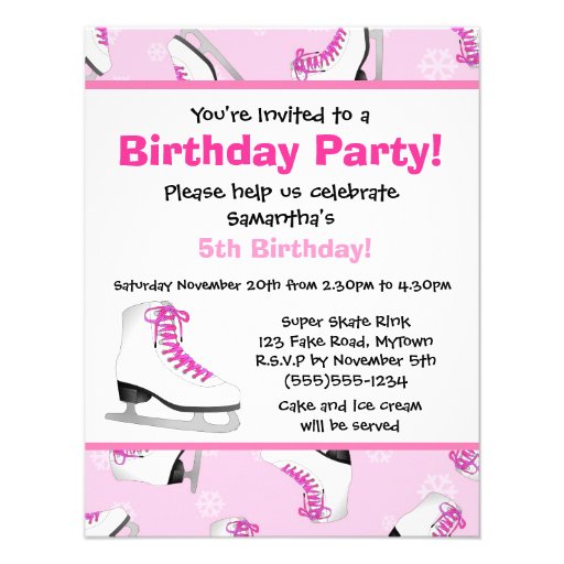Pink Ice Skating Birthday Party Custom Announcements