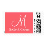 Pink Initial Monogram Wedding postage Stamp