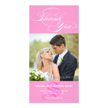 PINK INITIAL SCRIPT WEDDING THANK YOU PHOTO CARD