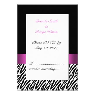 Pink Initials Zebra Stripes Wedding RSVP Invites