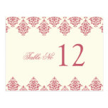 Pink Ivory Arabesque Damask Table Number Card Post Card