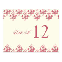 Pink Ivory Arabesque Damask Table Number Card postcards