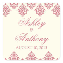 Pink Ivory Arabesque Damask Wedding Seal Stickers stickers