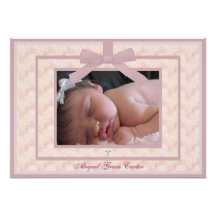 Pink Ivory Bow Baby Girl Photo Christening Personalized Invitations