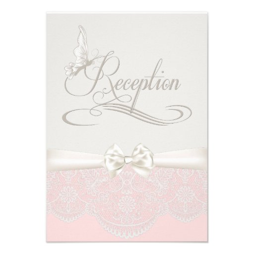 Pink & Ivory Butterflies and Lace Reception Invite