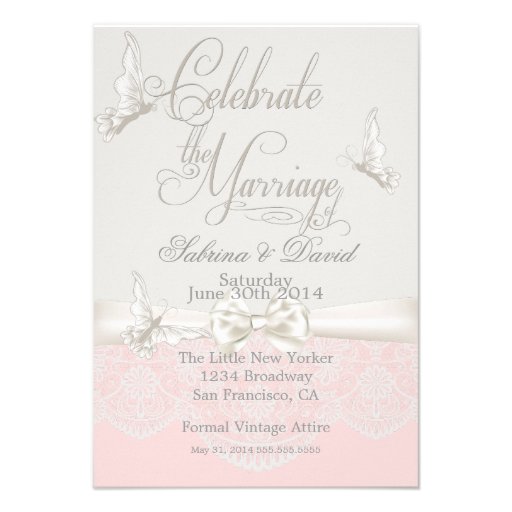 Pink & Ivory Butterflies and Lace Reception Invite
