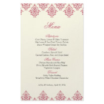 Pink Ivory Damask Arabesque Wedding Menu Card flyers