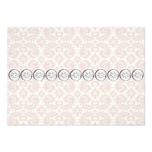 Pink Ivory Damask Cross Baby Girl Christening Custom Invites
