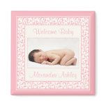 Pink Ivory Floral Damask Baby Photo Magnet