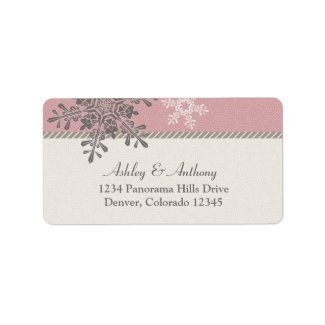Pink Ivory Snowflake Winter Wedding Address Labels