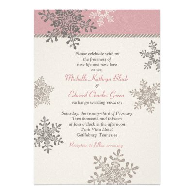 Pink Ivory Snowflake Winter Wedding Invitation