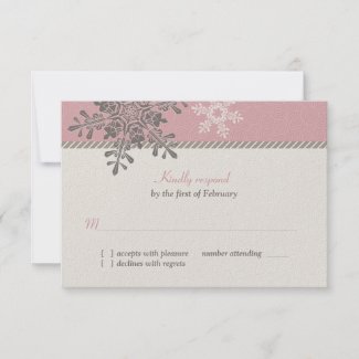 Pink Ivory Snowflake Winter Wedding Reply Card