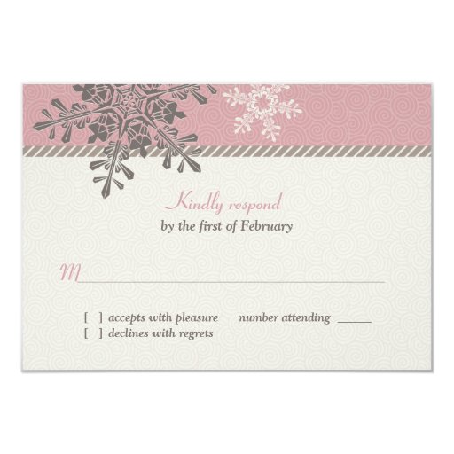 Pink Ivory Snowflake Winter Wedding Reply Card