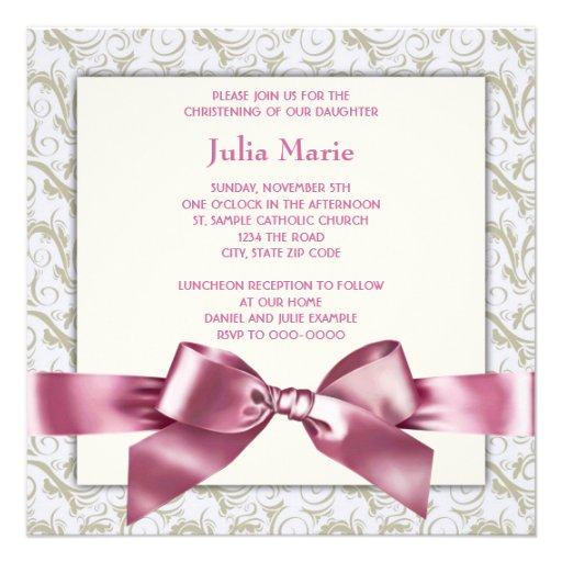 Pink Ivory Swirls Baby Girl Photo Christening Announcement