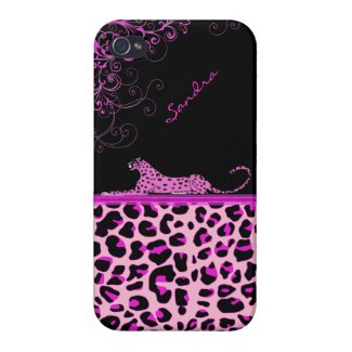 Pink Jaguar Print Custom iPhone 4 Case