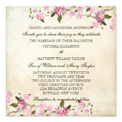 Pink Japanese Cherry Blossoms Wedding Personalized Announcement