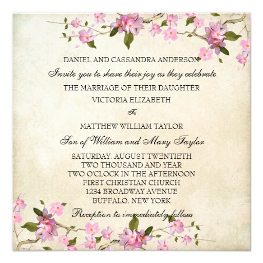 Pink Japanese Cherry Blossoms Wedding Personalized Announcement