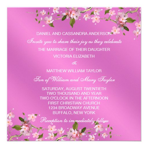 Pink Japanese Cherry Blossoms Wedding Announcements