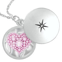 Pink Jeweled Heart Sterling Silver Locket