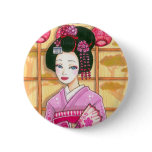 Pink Kimono Button, Maiko Geisha Art