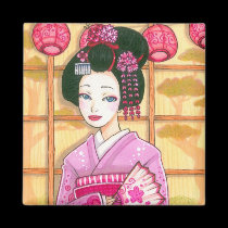 Pink Kimono Magnet, Maiko Geisha Art