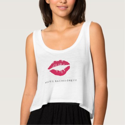 Pink Kisses Lip Print Bachelorette Party Flowy Crop Tank Top